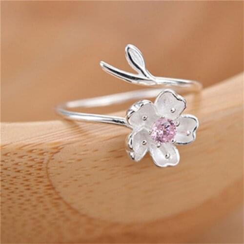 Elegant Sakura Princess Rings Sakura Branches Shell Flowers Open Ring Charming Cherry Blossom Adjustable Rings Womens Jewelry