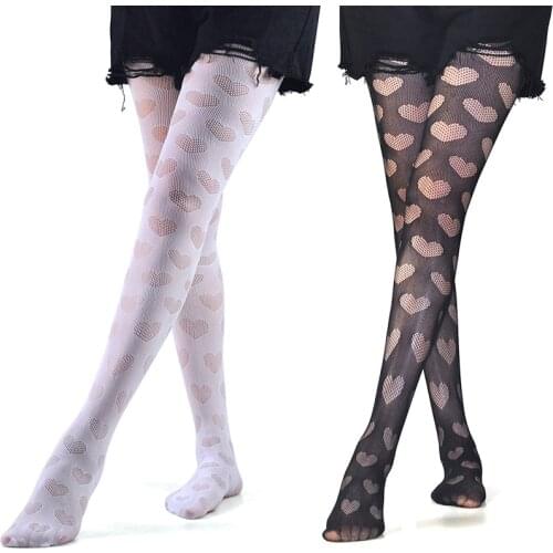 KASURE Love Heart Patterned Tights For Women Sexy Fishnet Cutout MeshTights Lady Lovely Casual Wear Female Pantyhose Stockings