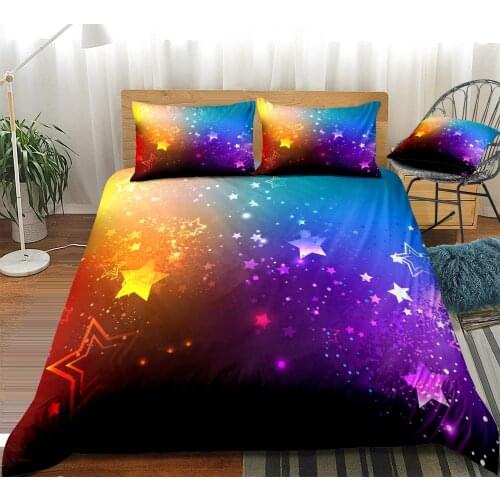Galaxy Bedding Set Cartoon Bed Linen Colorful Stars Duvet Cover Set Purple Bedding Set Boy Girls Home Textile Microfiber Bed Set
