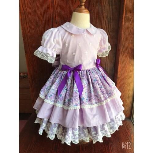 Baby Girl Summer Purple Floral Turkish Spanish Vittage Lolita Ball Gown Princess Dress for Birthday Eid Holiday
