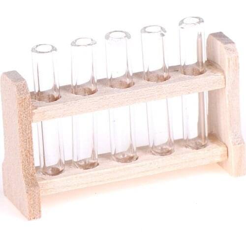 1:12 Dollhouse Miniature Laboratory Test Tube with Wood Rack Dollhouse Reading Room Lab Accessories