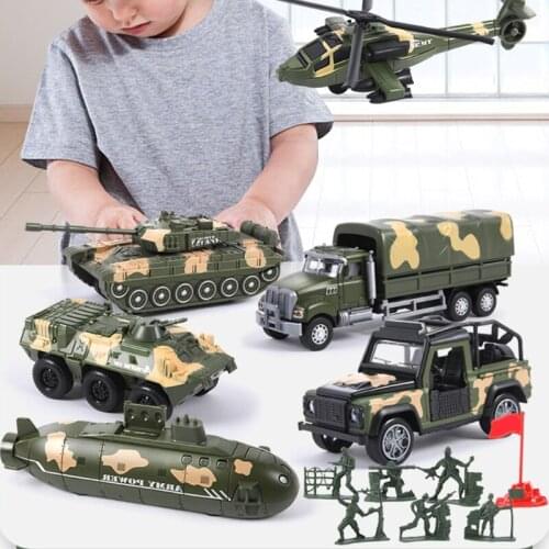 Transport Vehicle Armored Cars Model Flexible Submarine Helicopter Toys Unique Die-cast Military for Toddlers Kids 1:52