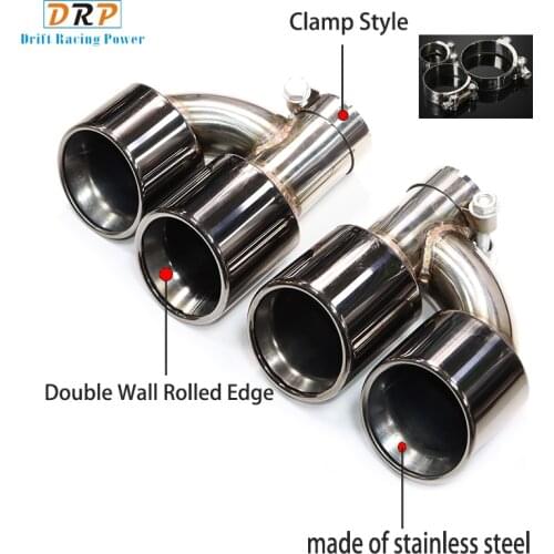 1 pair four out stainless steel silver/ black pipe car rear h shape exhaust pipe muffler tip for Audi Q5 upgrade SQ5