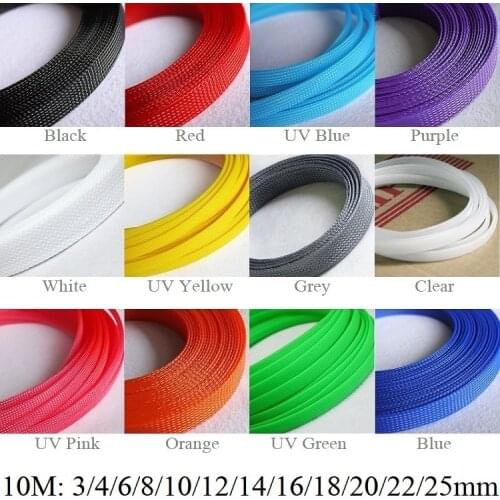 10 meter PET Braided Expandable Sleeve Nylon Insulation Cable Wire Wrap 3mm 4mm 6mm 8mm 10mm 12mm 14mm 16mm 18mm 20mm 22mm 25mm