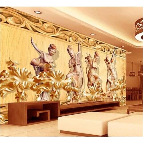 3d customized wallpaper 3d wallpaper Lotus Fairy four beauties wall carvings bathroom 3d wallpaper room modern wallpaper