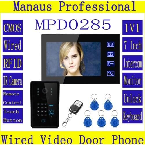 Touch Key 7" Lcd RFID Password Video Door Phone Intercom System Wth IR Camera 1000 TV Line Remote Access Control System D285a