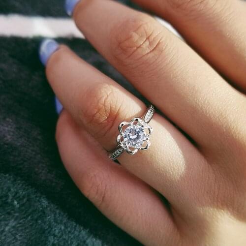 Original 925 sterling Silver Flower style Fancy engagement Rings Jewelry Cubic Zirconia Romantic Valentines Day gift R3105