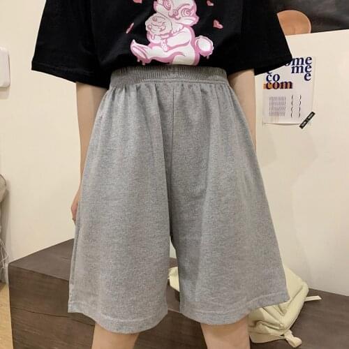 Fashion Casual Regular Loose Big Size Straight Solid Elasticity Jogger Shorts Korean Pure Cotton Gray Black Women Shorts Female