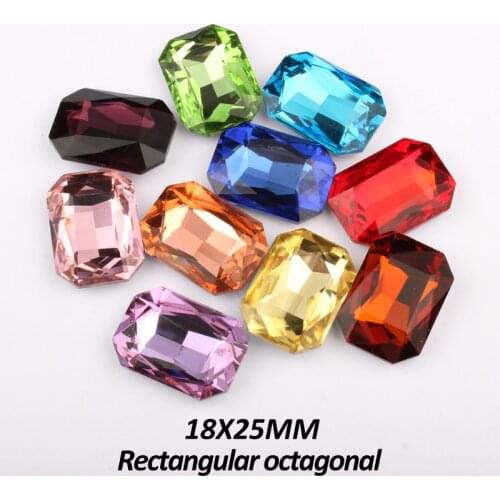 18X25MM Rectangular octagonal Glass Crystal Stone Pointback Rhinestone 16 colors Optional 12pcs for Clothes shoes free shipping