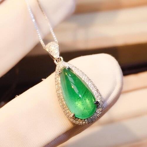Z710 Fine Jewelry AU750 G18K Natural Emerald Pendant Emearld 3.85ct Gold Diamonds Pendant Gemstone Necklaces for Women
