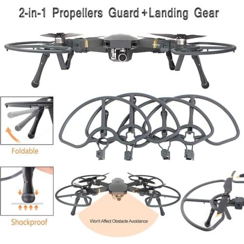 2 in 1 Mavic Pro Prop Guards Propeller Protectors with Foldable Landing Gears Shockproof Anti-Collision Rack with Thick Silicone
