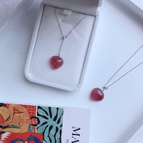 Heart Shape Sterling Pendant Necklaces for Women Choker Necklace & Pendants Strawberry Quartz Cats Paws Jewelry Gift