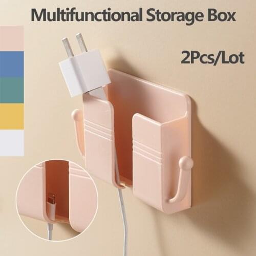 1/2pc Wall Mounted Storage Box Remote Control Organizer Case Mobile Phone Plug Charging Holder Rack Multifunction Stand For Home