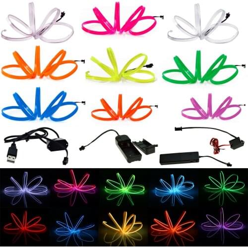 1m - 5m Flexible Neon Light Glow LED EL Wire Rope tape Cable Strip waterproof LED Neon Lights Shoes Clothing Car + controller