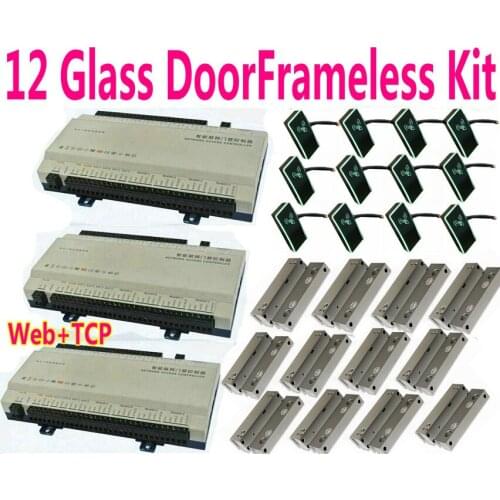 12 Glass DoorFrameless Bolt Lock Full Kit Web IP Control Access Controller System +12 pcs RFID Card reader+12 No Door Frame lock