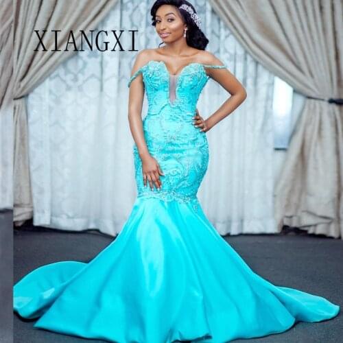 2020 New Listing Mermaid Evening Dresses Long Off The Shoulder Beading Sweep Train Prom Party Dress Formal Gowns Robe de soiree