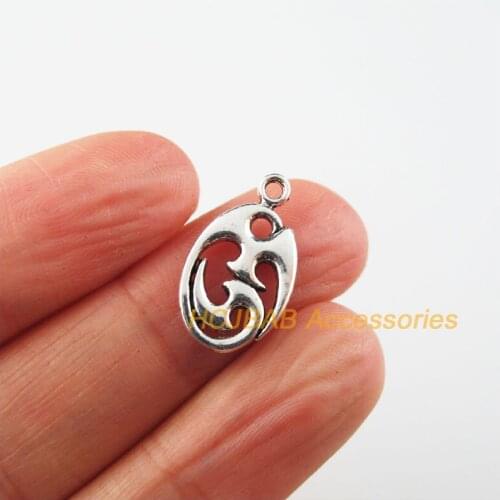 30 New Oval Flower Charms Tibetan Silver Color Yoga Pendants 11x19mm