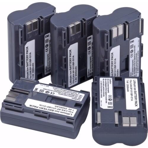 5Pcs BP-511 BP511A 2500mAh Rechargeable Battery / Batteries For Canon EOS 40D 300D 5D 20D 30D Digital Camera