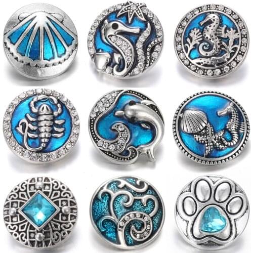 6pcs/lot Mixed Snap Jewelry Rhinestone Metal Snap Buttons Fit 18mm Snap Button Bracelet Necklace for DIY Making Jewelry