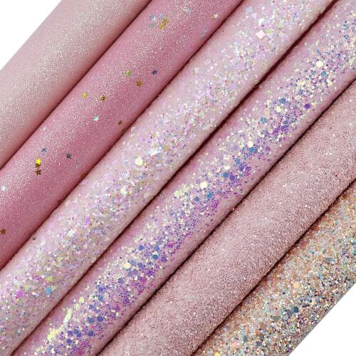 A4 sheet 8"x11.8" Light Pink Chunky Glitter Fabric Leather Faux PU Leather Fabric For craft Sewing bows DIY 1pieces F0154