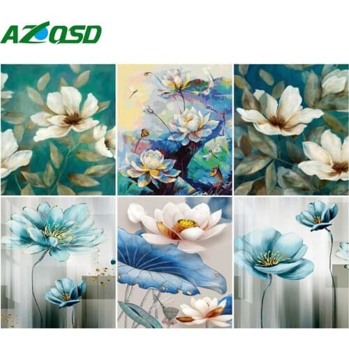 AZQSD Oil Painting By Number Flower Drawing On Canvas Diy Frame Paint By Numbers Lotus Kits Modern Wall Art Gifts