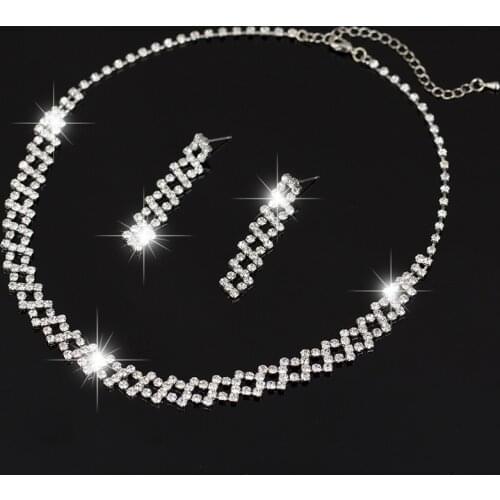 Free Shipping Fashion Jewelry Set Wholesale China sliver Plated Crystal Rhinestone Necklace Earrings Set #N201