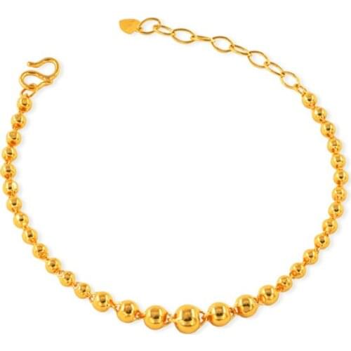 Solid 24K Yellow Gold Bracelet 999 Gold Smooth Beads Bracelet 7.60g