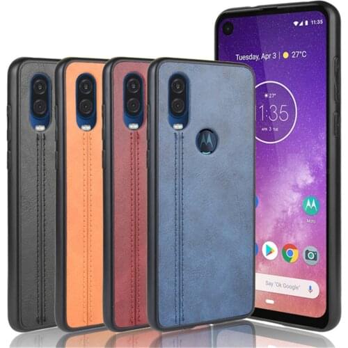 For Motorola Moto One Vision Case Luxury Calfskin PU Leather lines Back Cover Shockproof Case For Moto One Vision Phone Case