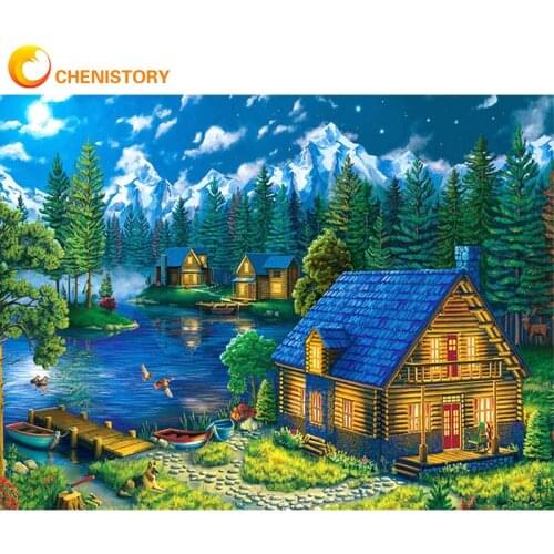 CHENISTORY Frame Diy Paint By Numbers Kits Acrylic Wall Art Home Decors Countryside Coloring By Numbers For Diy Gift 60x75cm