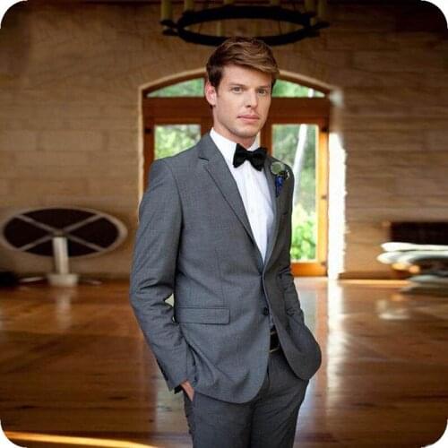 Formal Grey Men Suits Wedding Blazers Man Jacket Groom Tuxedos Slim Fit Terno Masculino Coat Pants Costume Homme Mariage 2Piece