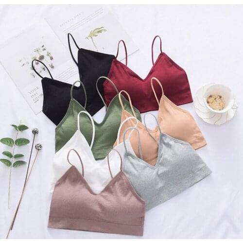 Women Padded Bra Tops Push Up Wire Free Tube Tops Bralette Sexy Knitted Lingerie Thin Strap Crop Top Hot