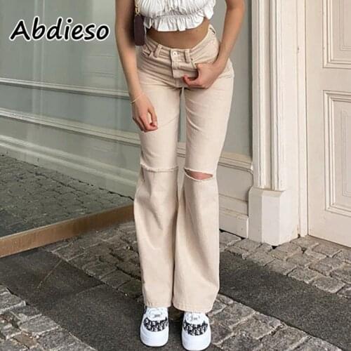Abdieso Hollow Out Y2K Jeans Streetwear 2021 Autumn Skinny Casual High Waist Pants Fashion Women Baggy Jeans Vintage Clothes
