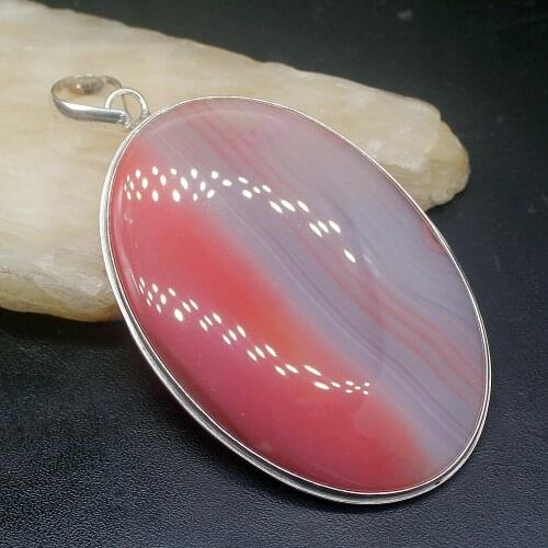 Gemstonefactory Jewelry Big Promotion 925 Silver Huge Oval Shape Botswana Agate Women Ladies Gifts Necklace Pendant 0636