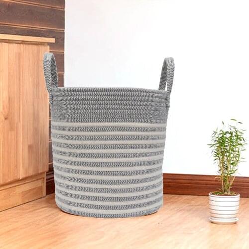 Cotton Rope Storage Baskets Handmade Woven Dirty Clothes Laundry Basket Large Kids Toy Sundries Organizer Hamper With Handle