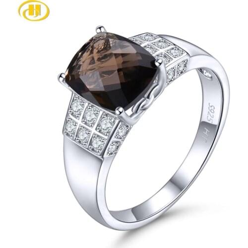 Hutang Smoky Quartz Solid 925 Sterling Silver Ring Natural Gemstone Vintage Engagement Rings Fine Elegant Women Jewelry for Gift