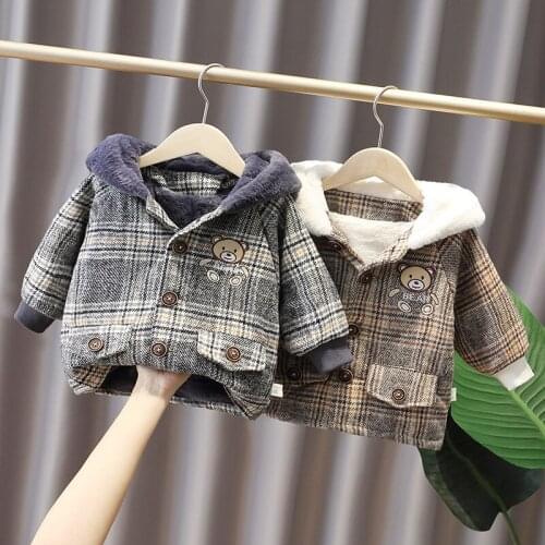 2021 Cute Baby Girls Jacket Kids Boys Plush Woolen Trench Coats with Ear Hoodie Winter Infant Childrens Clothing for Boys Coat