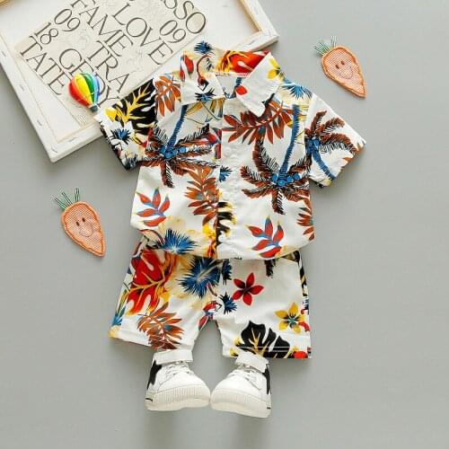 Baby Boy Summer New Clothes Toddler Kids Clothing Fashion Printed Coconut Tree Short Sleeve Shirt + Shorts Boy Suit