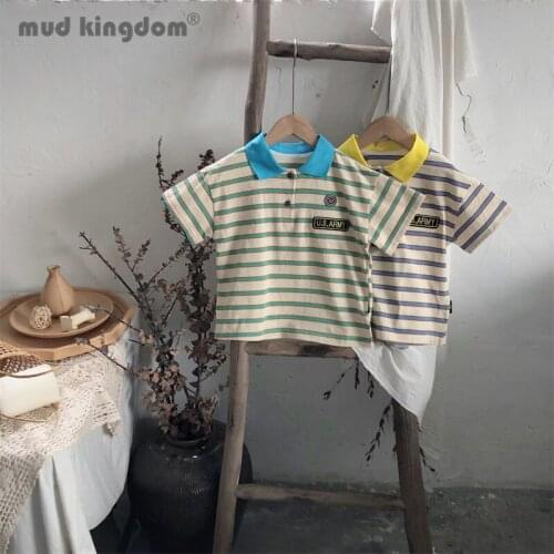 Mudkingdom Boy Stripe Polo Shirts Summer Loose Turn-down Collar Casual Panelled Boys Tops for Toddler Short Sleeve Kids Clothes