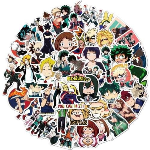50pcs/pack My Hero Academia Japanese anime Stickers For Skateboard Helmet Bicycle Computer Notebook Car Childrens Toys