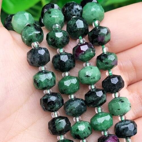 Natural Epidote Rubys Zoisite Stone Beads Column Shape Faceted Loose Beads for Jewelry Making DIY Bracelet Accessories 7.5
