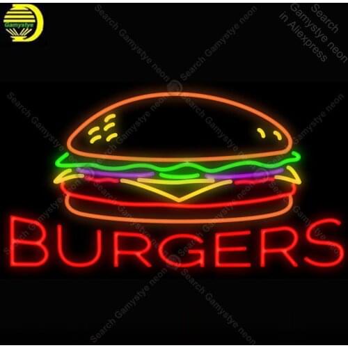 Burgers NEON LIGHT SIGN Neon Sign food Decorate Hotel Advertise GLASS Tube BEER PUB Store Display Handcraft Iconic Sign lights