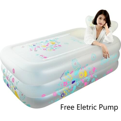 New Thickening PVC Inflatable Bathtub Adult Children Foldable Family Swimming Tub With Lid Pool 160x90x52cm Winter Summer