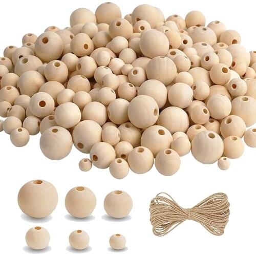 2021New 500Pcs Wooden Beads with Jute Twine for Crafts,Different Sizes Wood Beads for Making DIY Wood Bead Garland,Home Decor