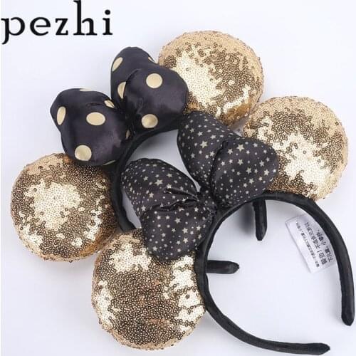 New Mickey hair band dark night gold sequins female wave point Minnie headband rabbit ears headdress hairband