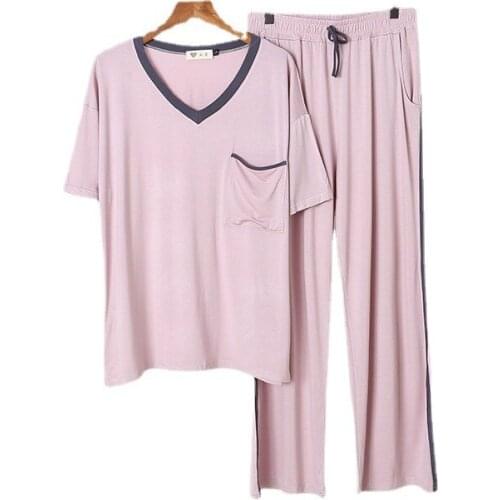 Large Size Women Pajamas Sets 2PCS Sexy V-Neck Loungewear Pyjamas Sleep Suit Sleepwear Nightwear Summer Soft Home Clothes