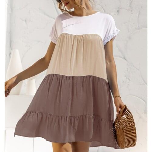 Beach Butterfly Sleeve Patchwork Summer Dress 2021 Casual O-neck Ruffles Mini Dresses For Women Holiday Party Dresses Vestidos