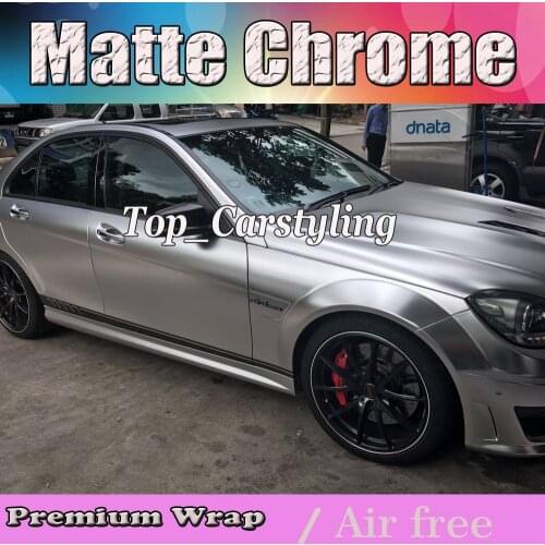Luxury Satin Chrome Silver Vinyl Wrap Car Wrapping Film For Vehicle styling With Air Rlease matt chrome Foil 1.52x20m/Roll