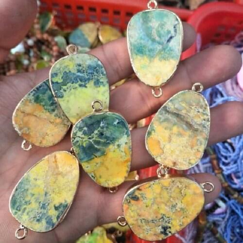 2pcs Yellow Imperial Jasper Stone Connectors Oval Shape 25x35mm For Lovely Women Necklace Making Accessories Best Choice For You