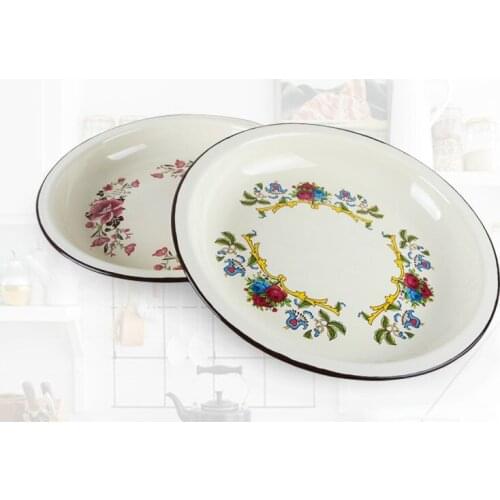 Old enamel plate, nostalgic plate, enamel dish, enamel round soup plate, enamel fruit plate