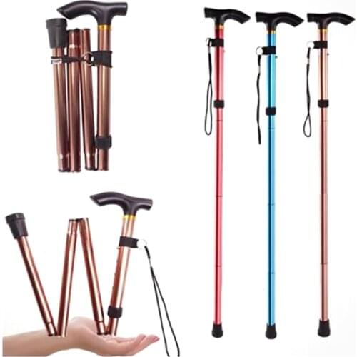 1Pc Walking Stick 4 Section Adjustable Canes Aluminum Alloy Folding Hiking Stick